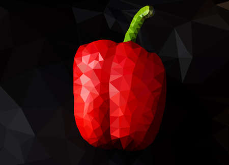 Red bell pepper polygonal mosaic on black background, triangular style.の写真素材