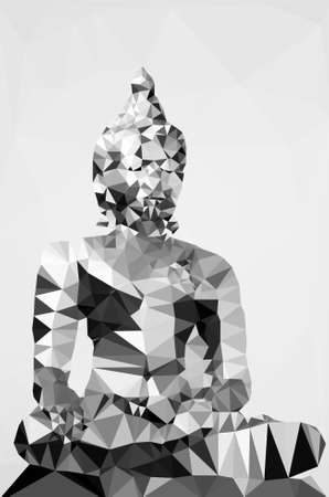 Polygonal illustration of statue of budha isolated on white backgroundの写真素材