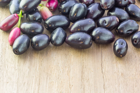 Jambolan plum, Java plum (Syzygium cumini) on white background.