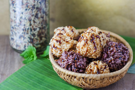 Rice cracker or puffed rice with sugar, thai dessert.