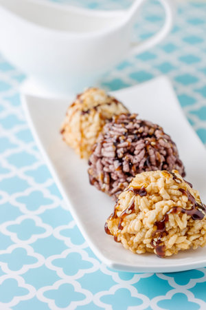 Rice cracker or puffed rice with sugar, thai dessert.
