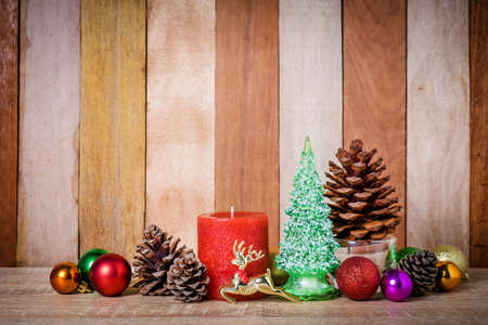 Christmas decoration  on a wooden backgroundの写真素材