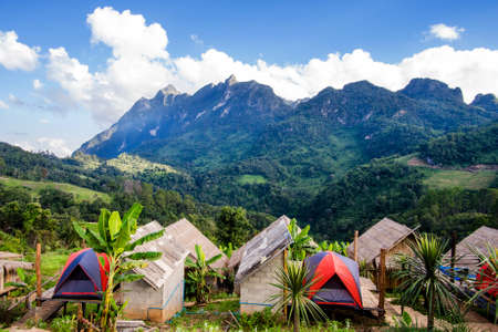 Homestay camping and tent at Doi Luang Chiang Dao, High mountain in Chiang Mai Province, Thailandの写真素材