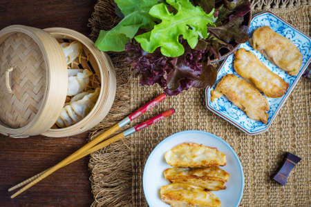 gyoza Japanese foods, Gyoza with shrimp meat and vegetablesの写真素材