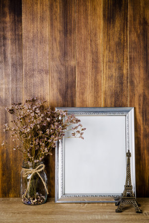 Mock up poster on old wooden background