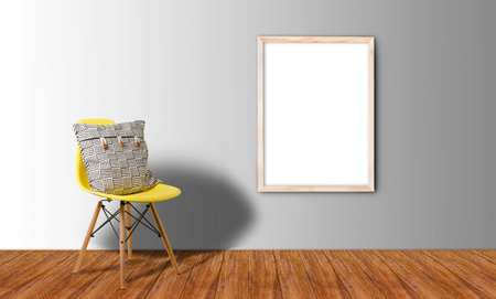 White Blank Poster in concrete floor room,Template Mock up for your contentの写真素材