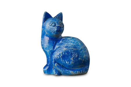 Blue wood cat isolated on white backgroundの写真素材