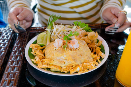Fried Noodles in Egg Wrap. Thai food