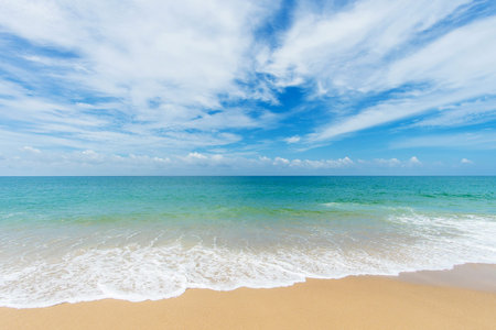 Beautiful beach with blue sky at Mai khao beach, Phuket, Thailand