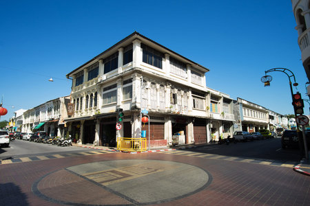PHUKET, THAILAND -October 19, 2017, Phuket town, Thailand: Phuket old town with old buildings in...