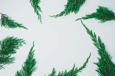 Minimalistic Christmas tree  on white background. New Year concept. Flat lay.の写真素材