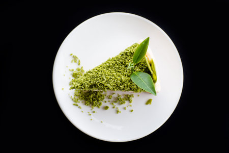 green tea cheese cake dessert on white dish