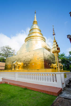 Wat Phra Singh temple  is located in the western part of the old city center of Chiang Mai, Thailand.の写真素材