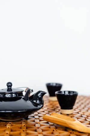 Closeup of tea set on white backgroundの写真素材