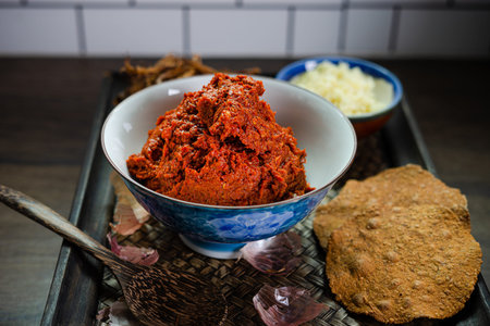 ingredient of thai spicy soup in ceramic bowl. Thaifoodの写真素材