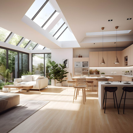 3D rendering of modern  living room and kitchen in a loft with generative Ai.の素材