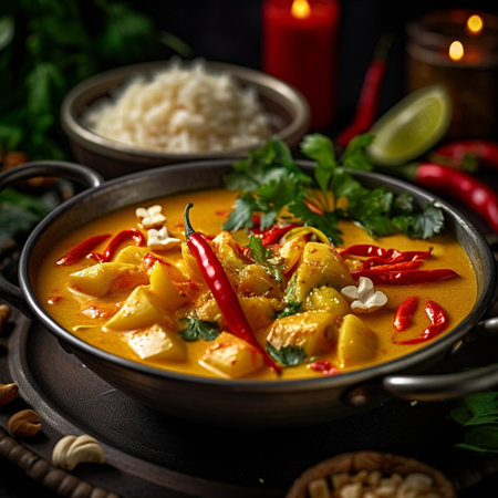 Thai food yellow curry in white bowl. On the table. generative ai.の素材
