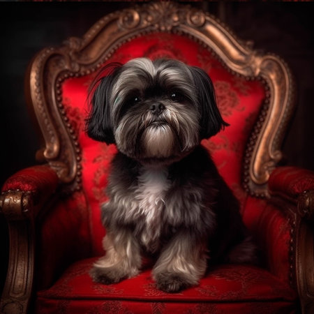 Shitzu dog on a retro studio background. generative ai.の素材