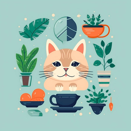 Cute Cat Illustration Vector: Adorable Feline Art Design. generative ai.の素材