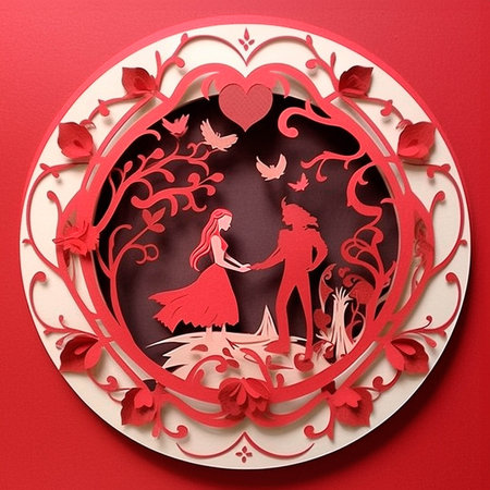Wedding romantic invitation card with silhouette bride and groom. Applique background. Vector illustration. generative ai.の素材