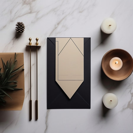 Mock ups of blank paper cards for wedding invitation,  Wedding templates flat lay, top view with copy space for text. Generaive ai.の素材