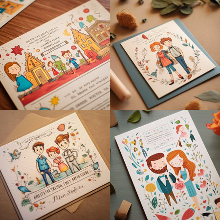 Wedding invitation. Beautiful wedding card with bride and groom. Vector illustration. generative ai.の素材