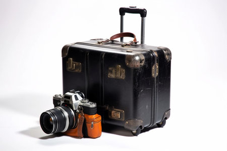 Black suitcase isolated on white background. generative ai.の素材