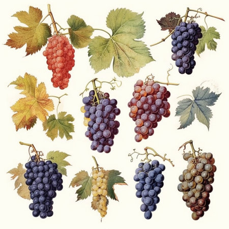 Drawing of Bunches of grapes on a white background. generative ai.の素材