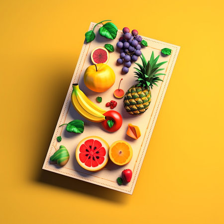 3D Fruits in vitamin C in box. Healthy eating. Top view. generative ai.の素材