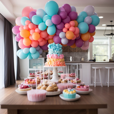 decoration with for for a party, birthday party, new year party, christmas or wedding reception party. generative ai.の素材