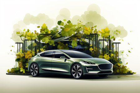 Electric car. Vector cartoon, Vector cartoon, flat elements. generative ai.の素材
