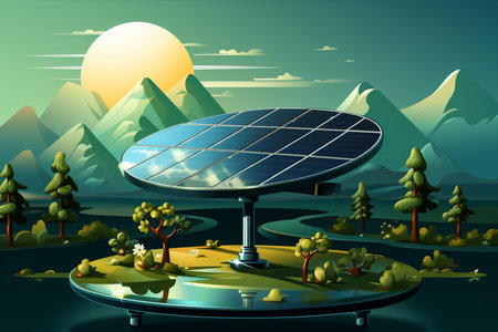 Sustainability and esg, green, energy, sustainable industry with solar energy panels, environmental, social, corporate governance concept flat illustration. generative ai.の素材