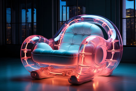 Interior of modern room with design sofa with neon. generative ai.の素材