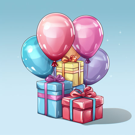 gift boxes and balloons. generative ai.の素材