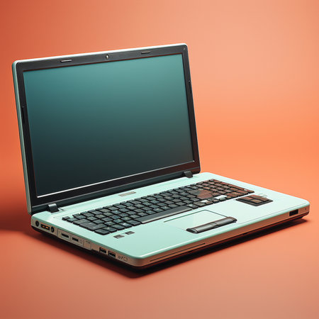 Modern laptop on orange background. generative ai.の素材