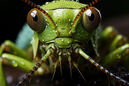 extreme closeup shot of this grasshopper with great details. generative ai.の素材