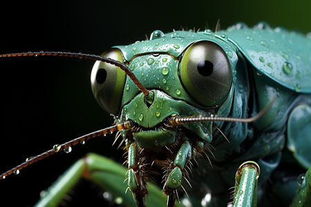extreme closeup shot of this grasshopper with great details. generative ai.の素材