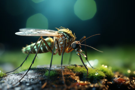 Close up of a long-legged fly. Green background. generative ai.の素材