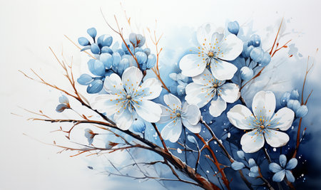 watercolor painting colorful splashes on a white floral background flower leaf. generative ai.の素材