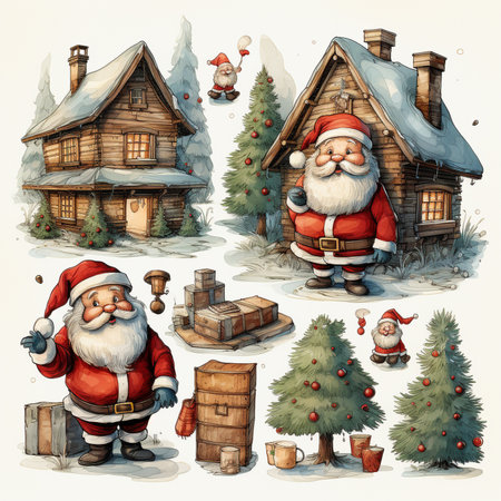 A professional digital art illustration hand painted style of Christmas clipart collection on white background. generative aiの素材
