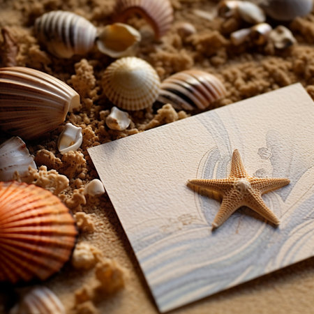 beach themed wedding invitation with seashells and starfish. generative aiの素材