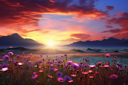 wild purple flowers are the colors in the sky. generative aiの素材