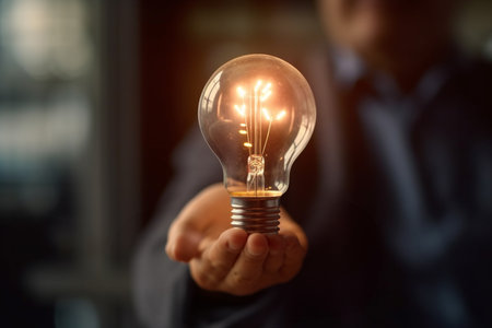 a bulb in hand of businessman,creative concept. generative aiの素材