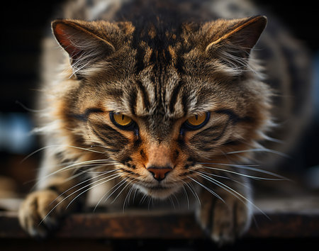 A close-up shot of a cat striking face. generative aiの素材