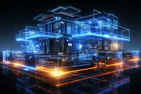 blueprint building 3d perspective scan line technology. generative aiの素材