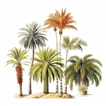 Different types of palm trees on white background. generative aiの素材