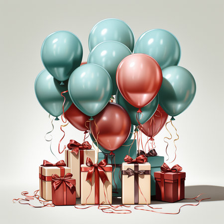 gift box with  balloons, birthday party gifts. generative aiの素材