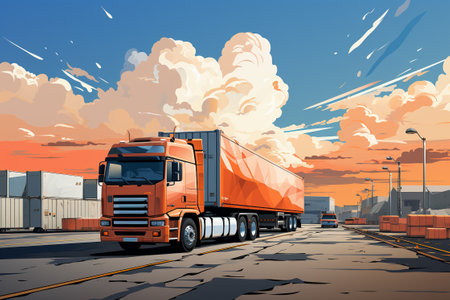 a cargo container cargo freight transportation, trucks, planes and ships. logistics industry. generative ai.の素材