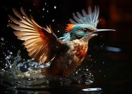 Female Kingfisher Emerging From The Water Dive. Generative AI.の素材