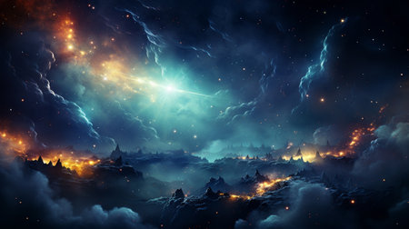 Earth view with a moon and clusters of stars background. generative aiの素材